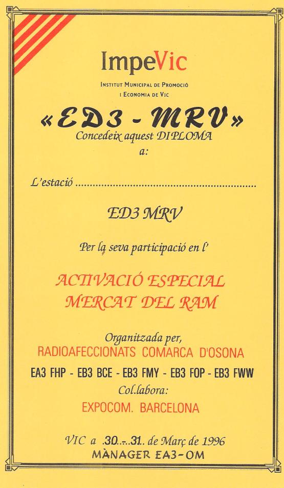 Diploma ED3MRV (Mercat del Ram 1996)