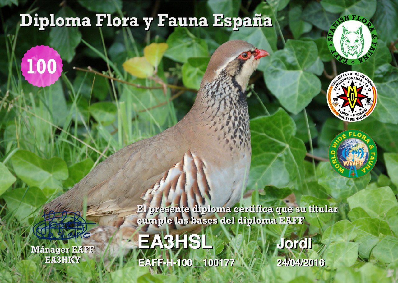 Diploma Flora i Fauna atorgat a EA3HSL